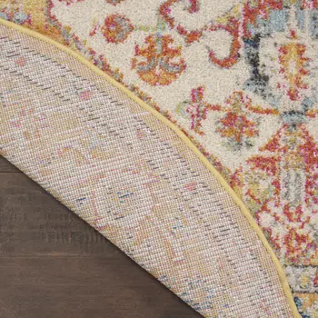 5' Yellow And Ivory Floral Medallion Round Rug