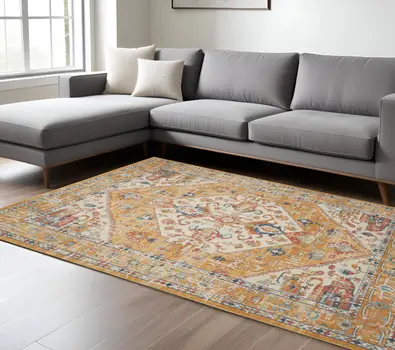 7' X 10' Yellow And Ivory Medallion Area Rug