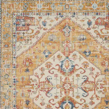 7' X 10' Yellow And Ivory Medallion Area Rug