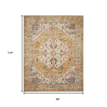 7' X 10' Yellow And Ivory Medallion Area Rug