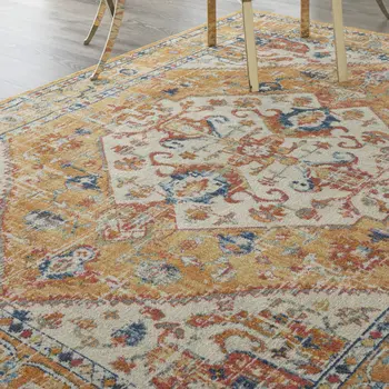 7' X 10' Yellow And Ivory Medallion Area Rug