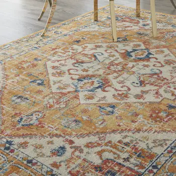8' X 10' Yellow And Ivory Medallion Area Rug
