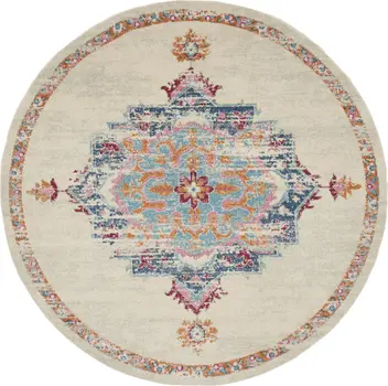 8' Gray And Ivory Medallion Distressed Round Rug
