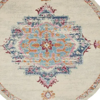 8' Gray And Ivory Medallion Distressed Round Rug