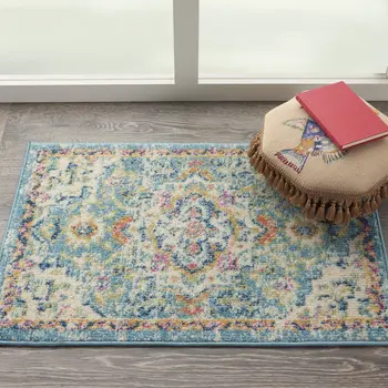 2' X 3' Ivory And Blue Oriental Distressed Area Rug