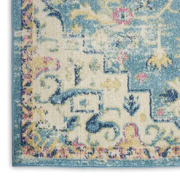 2' X 3' Ivory And Blue Oriental Distressed Area Rug