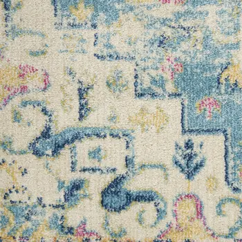 2' X 3' Ivory And Blue Oriental Distressed Area Rug