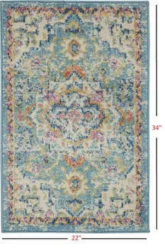 2' X 3' Ivory And Blue Oriental Distressed Area Rug