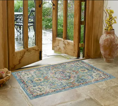 2' X 3' Ivory And Blue Oriental Distressed Area Rug