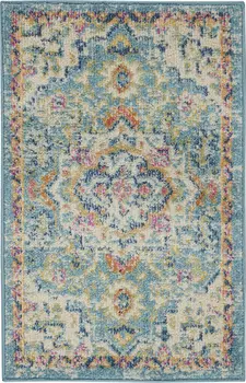 2' X 3' Ivory And Blue Oriental Distressed Area Rug