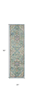 8' Ivory And Blue Oriental Distressed Runner Rug