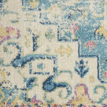 4' X 6' Ivory And Blue Oriental Distressed Area Rug