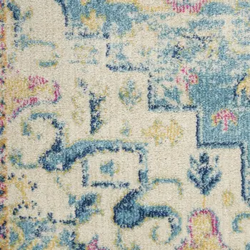 5' X 7' Ivory And Blue Oriental Distressed Area Rug