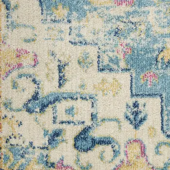 8' X 10' Ivory And Blue Oriental Distressed Area Rug