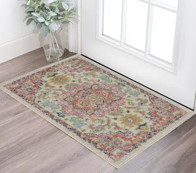 2' X 3' Pink And Ivory Southwestern Distressed Area Rug