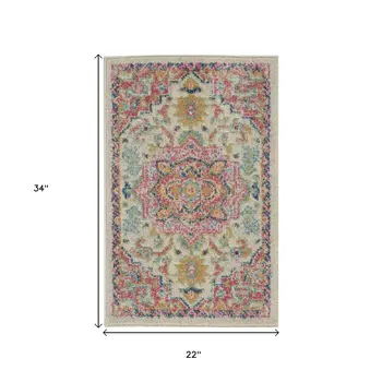 2' X 3' Pink And Ivory Southwestern Distressed Area Rug