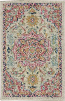 2' X 3' Pink And Ivory Southwestern Distressed Area Rug