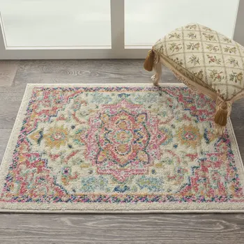 2' X 3' Pink And Ivory Southwestern Distressed Area Rug