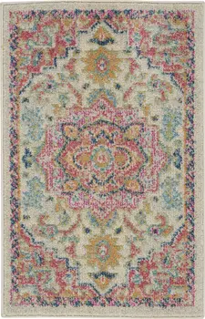 2' X 3' Pink And Ivory Southwestern Distressed Area Rug