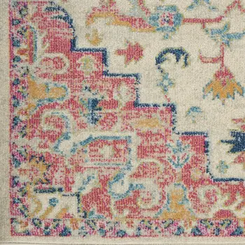 6' Pink And Ivory Southwestern Distressed Runner Rug