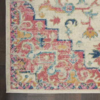 6' Pink And Ivory Southwestern Distressed Runner Rug