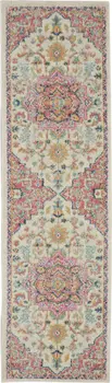 6' Pink And Ivory Southwestern Distressed Runner Rug