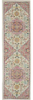 8' Pink And Ivory Southwestern Distressed Runner Rug