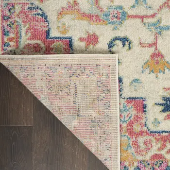 8' Pink And Ivory Southwestern Distressed Runner Rug
