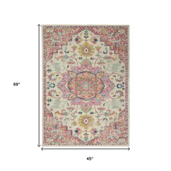 4' X 6' Pink And Ivory Southwestern Distressed Area Rug