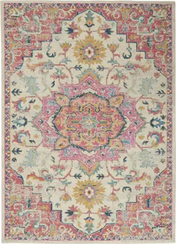 4' X 6' Pink And Ivory Southwestern Distressed Area Rug