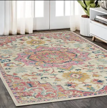 5' X 7' Pink And Ivory Southwestern Distressed Area Rug