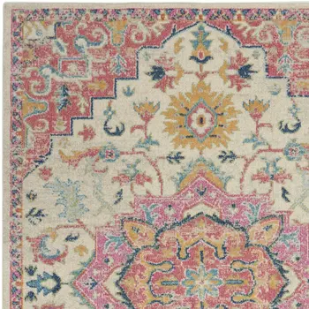 5' X 7' Pink And Ivory Southwestern Distressed Area Rug