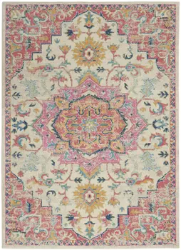 5' X 7' Pink And Ivory Southwestern Distressed Area Rug