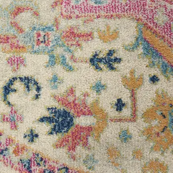 5' Pink And Ivory Southwestern Distressed Round Rug