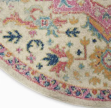 5' Pink And Ivory Southwestern Distressed Round Rug