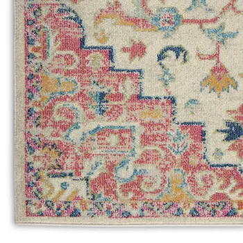 7' X 10' Pink And Ivory Southwestern Distressed Area Rug