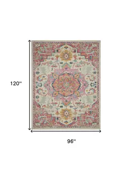 8' X 10' Pink And Ivory Southwestern Distressed Area Rug