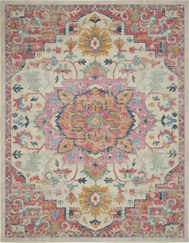 8' X 10' Pink And Ivory Southwestern Distressed Area Rug