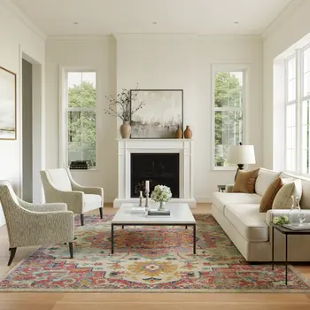 8' X 10' Pink And Ivory Southwestern Distressed Area Rug