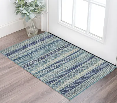 2' X 3' Blue And Ivory Striped Area Rug
