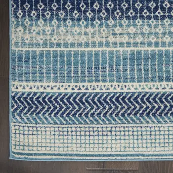2' X 3' Blue And Ivory Striped Area Rug