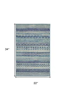 2' X 3' Blue And Ivory Striped Area Rug