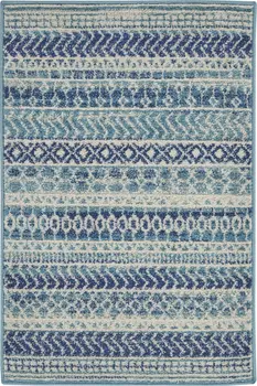 2' X 3' Blue And Ivory Striped Area Rug