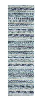 8' Navy Blue And Ivory Southwestern Runner Rug