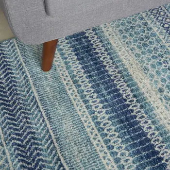 4' X 6' Navy Blue And Ivory Southwestern Area Rug