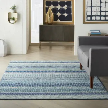 4' X 6' Navy Blue And Ivory Southwestern Area Rug