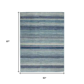 5' X 7' Navy Blue And Ivory Southwestern Area Rug