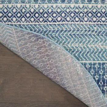 5' Navy Blue And Ivory Southwestern Round Rug