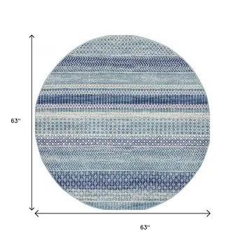 5' Navy Blue And Ivory Southwestern Round Rug