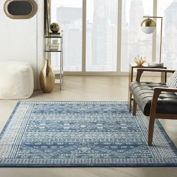 4' X 6' Navy Blue And Ivory Tribal Area Rug